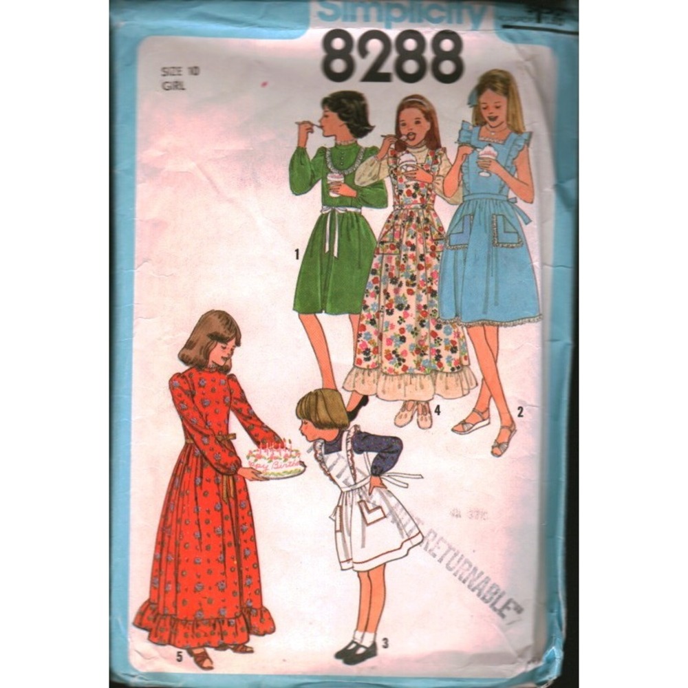 Vintage Simplicity 8288 Girls Dress Pinafore Sundress‎ Sewing Pattern Size 10